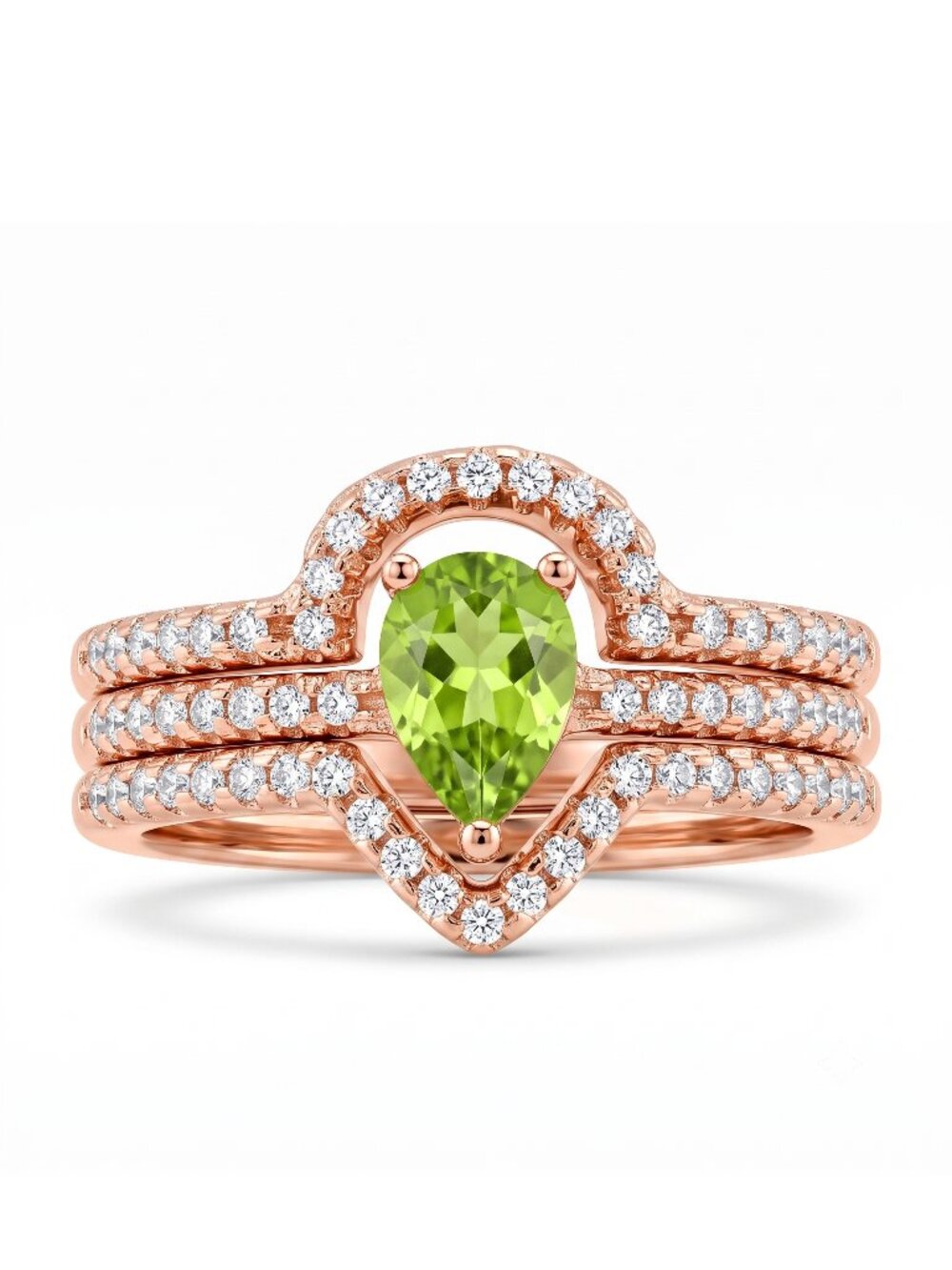 Charmed Aroma Rose Gold ring with green Peridot, size 7, 925 Sterling Silver